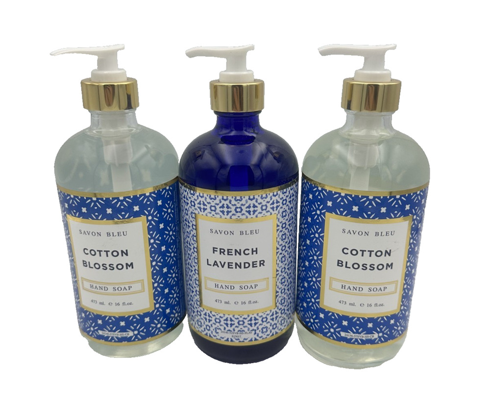 Savon Bleu Hand Soap Collection 16oz Glass Bottles 3-Pack